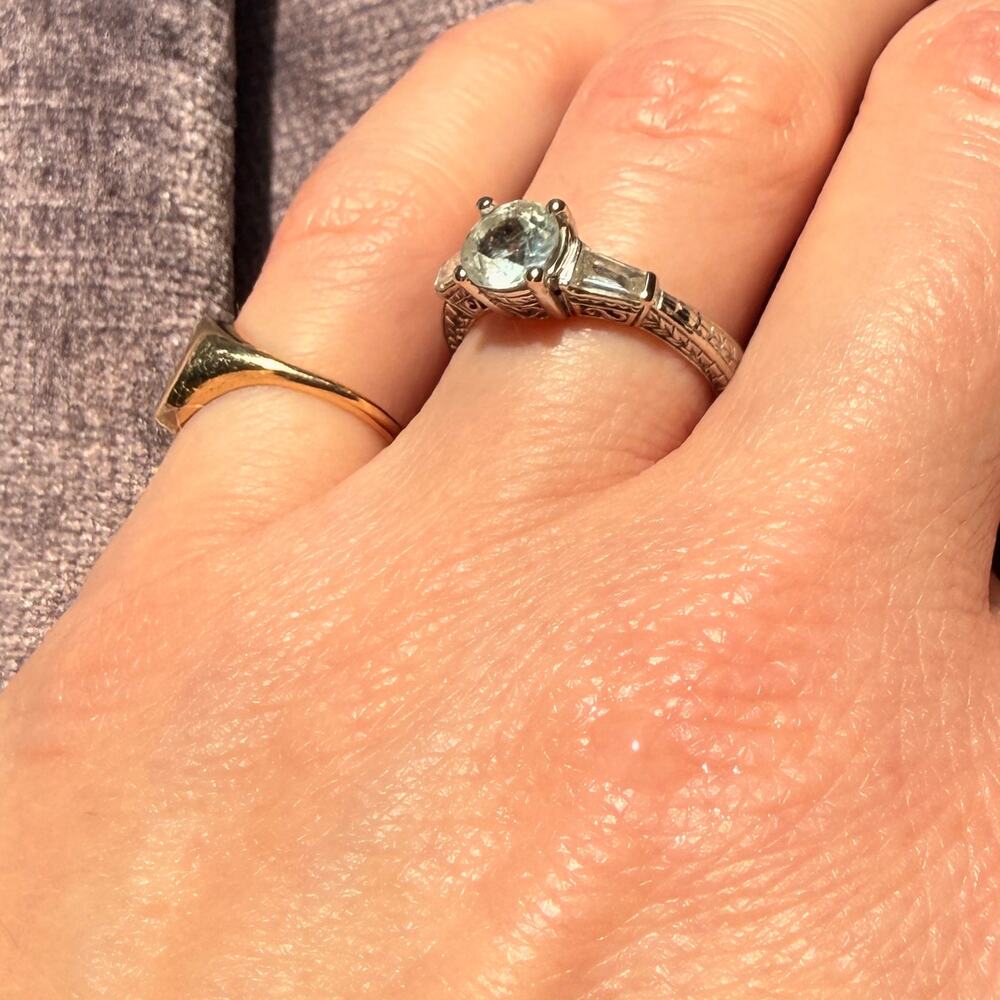 Filigree Art Deco Aquamarine and Diamond Ring in 14 Karat White Gold